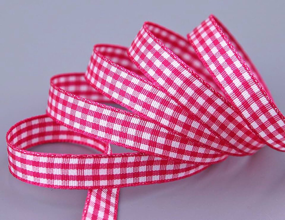 25 m x 10 mm decoratief lint KARO klassiek roze lint geruit cadeaulint zonder draad om te versieren naaien