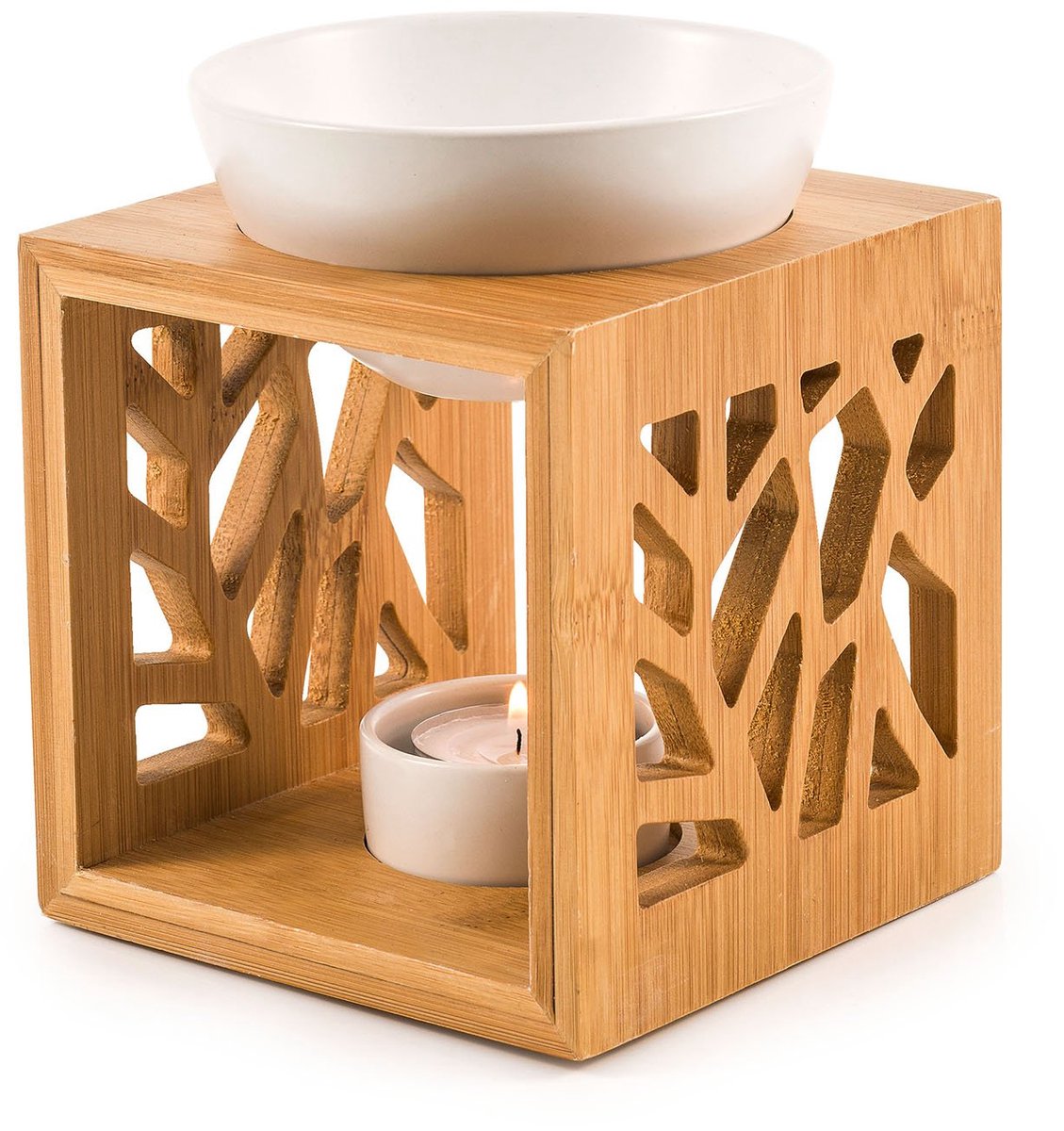 Bamboe/Keramische geurlamp "Patroon", L 12 x B 12,2 x H 12 cm