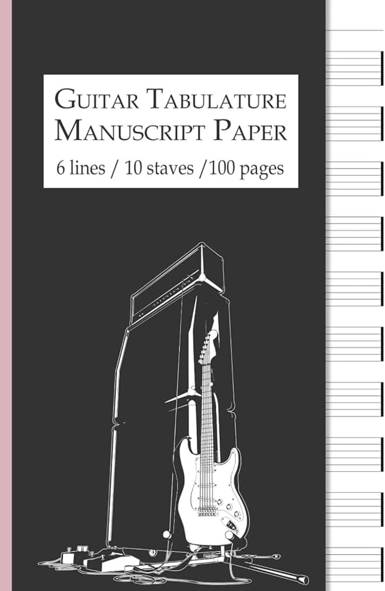Tab Blank Sheet paper: 6 Line Staves, 10 Staves, 100 pages