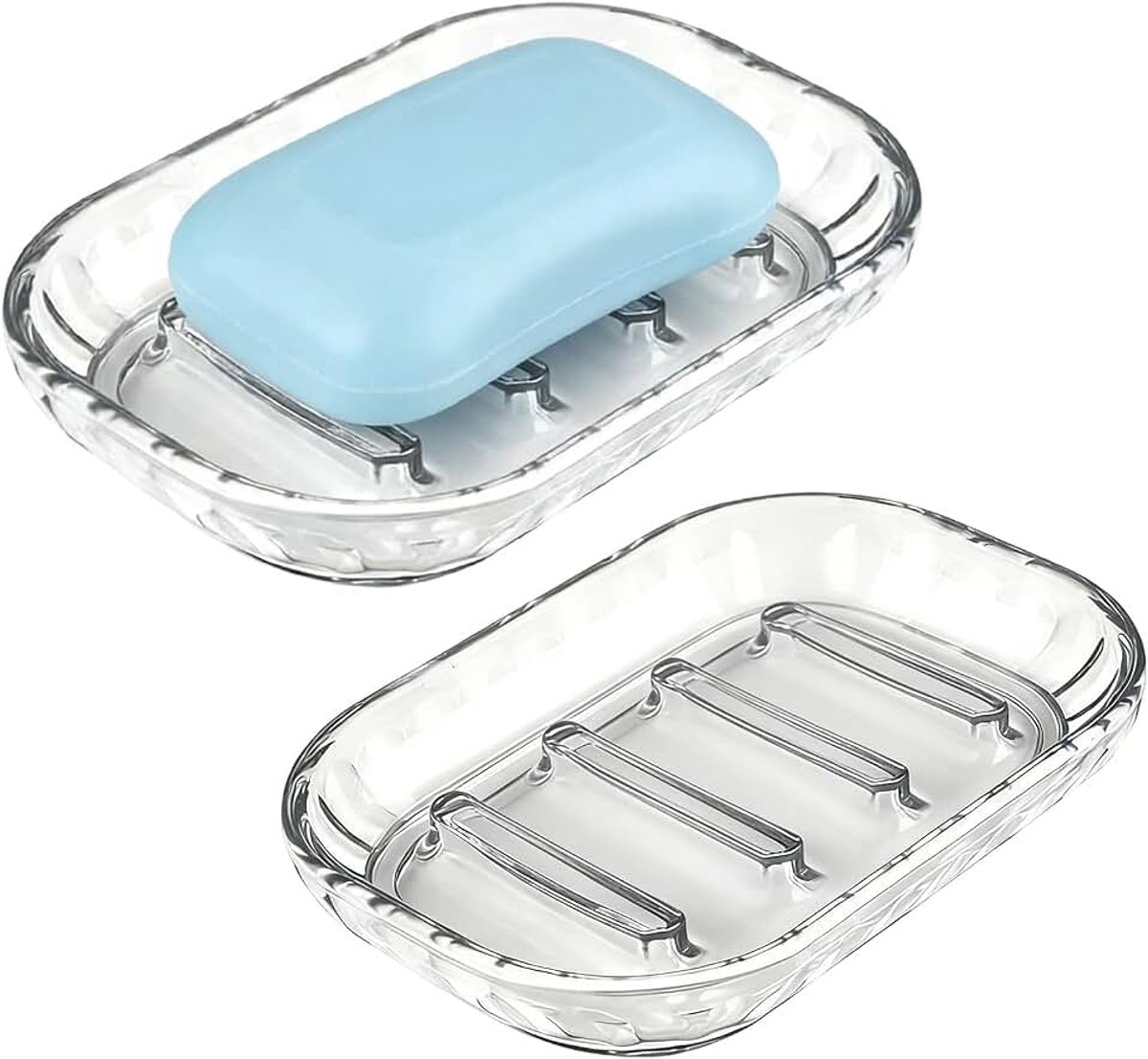 Zeepbakjes met afvoer, transparante zeephouder van kunststof, eenvoudige reiniging voor badkamer, keuken en douche
