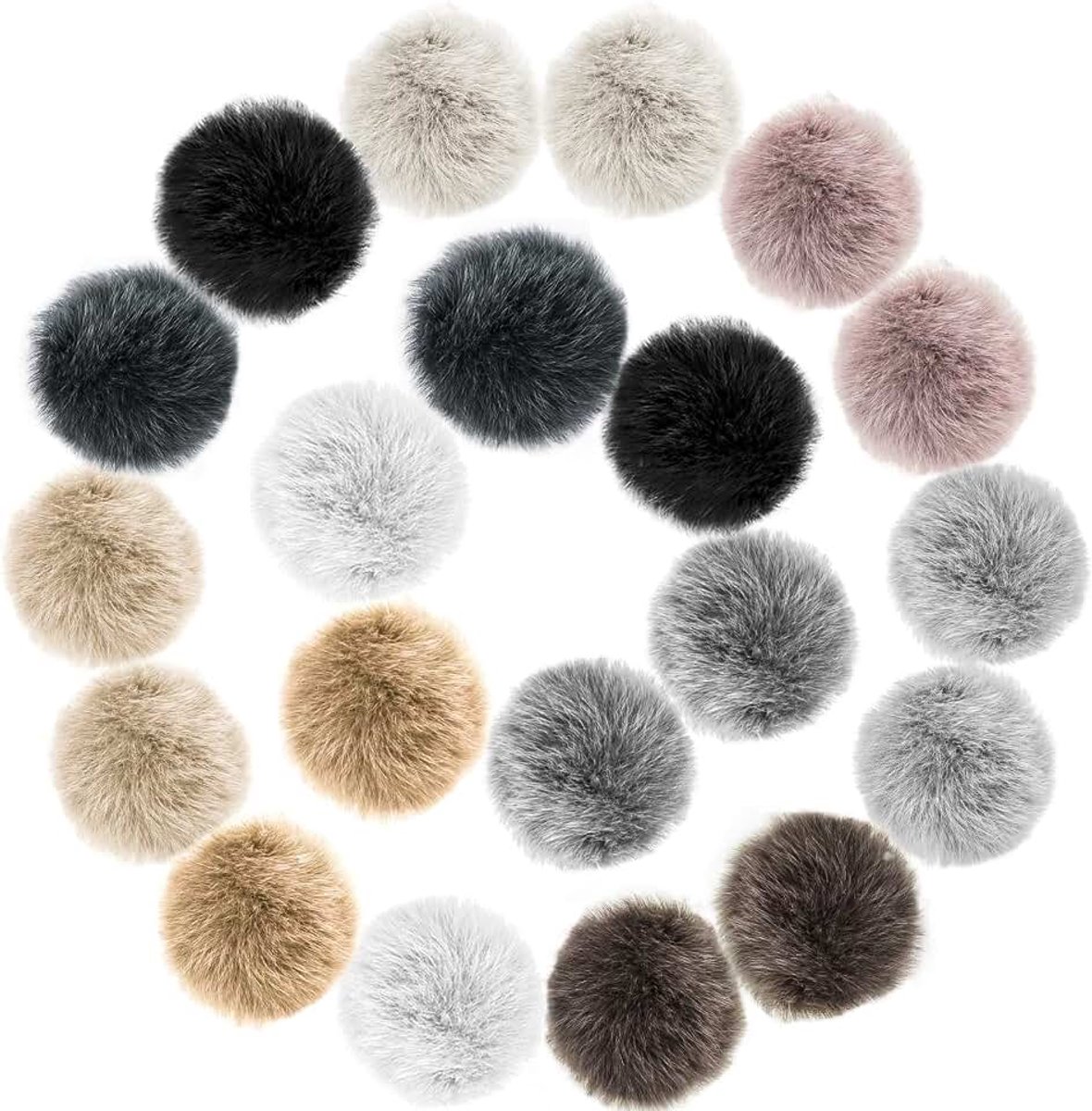 Pompon voor muts, kunstbontpompon voor gebreide mutsen en beanies, tashanger, sleutelhanger, nepbont, pompons, 20 stuks, 10 kleuren