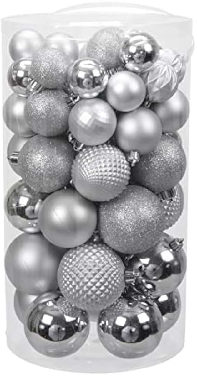 Kerstballen 4 tot 7 cm mix - Glans/mat/bewerkt - Onbreekbare plastic kerstballen zilver