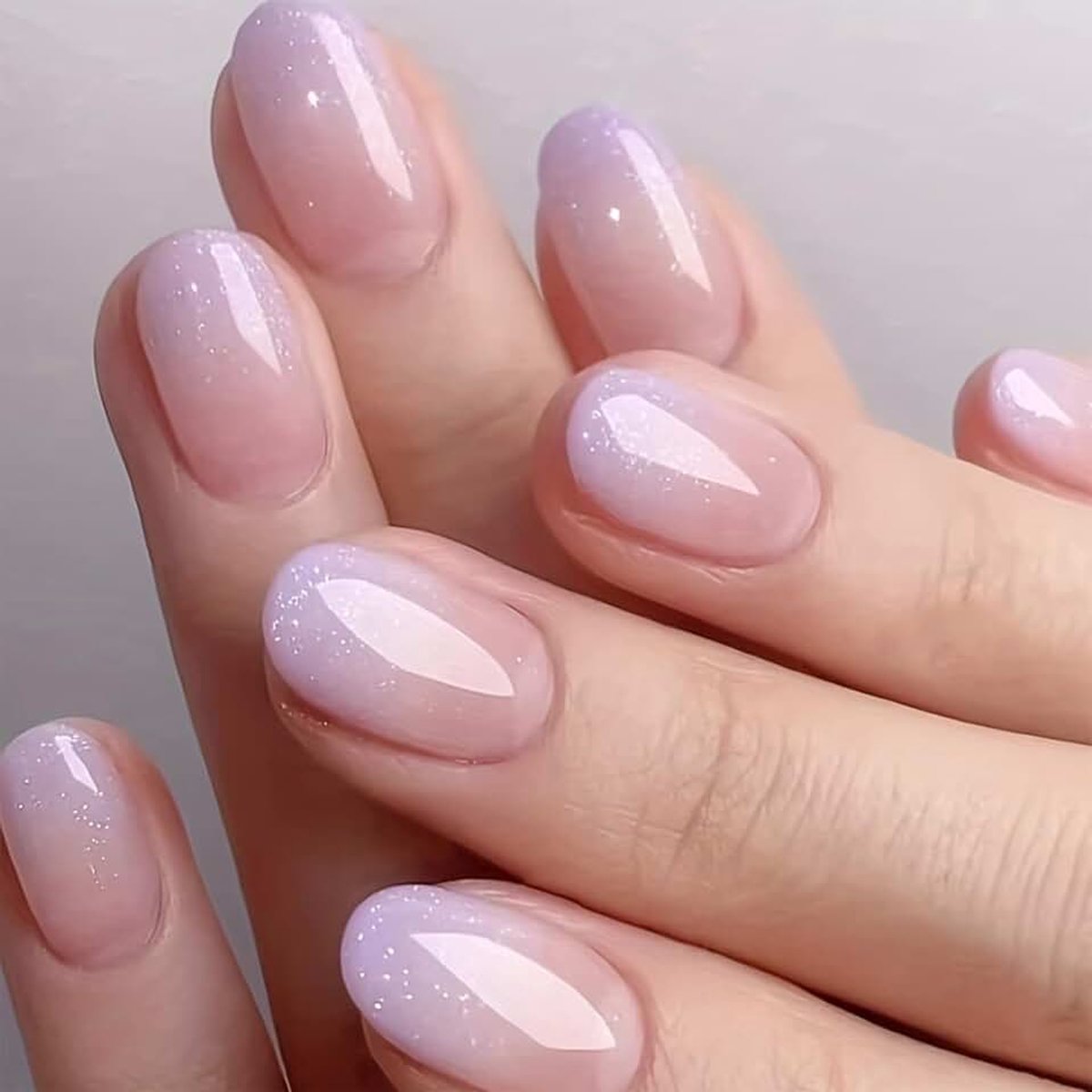 Press On Nails Short, 24 Stück Mandellila Farbverlauf Fake Nägel, Kunstnägel Almond Purple mit Kleber & Nagelfeile