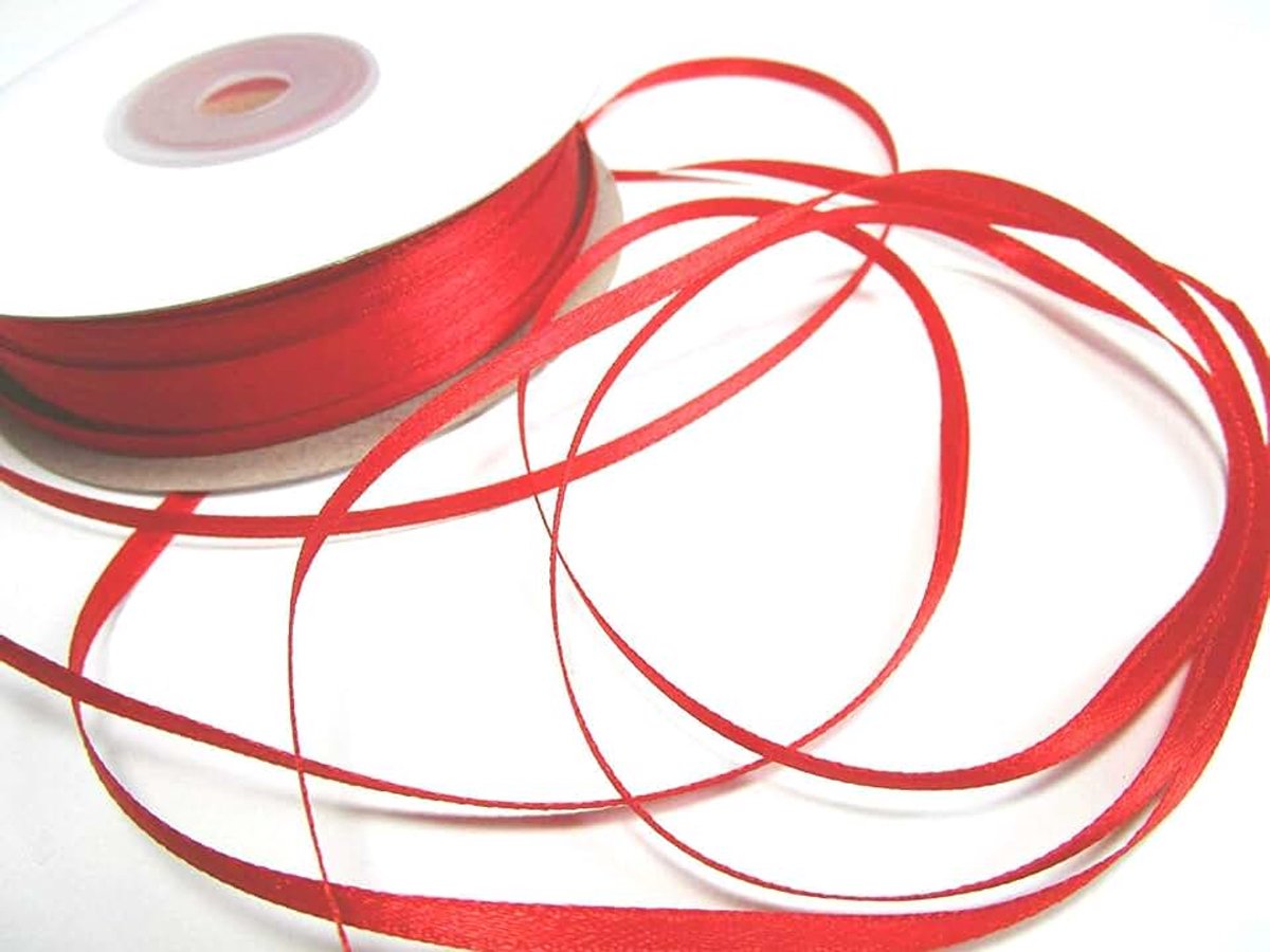 50 m rol 3 mm lint, satijnen lint, cadeaulint, lint cadeau, satijn (rood)