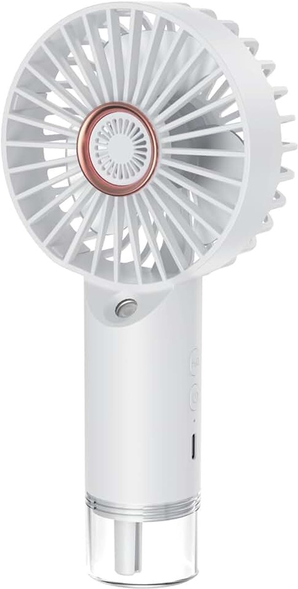 Draagbare sproeier, draagbare mini-ventilator, oplaadbaar via USB, handluchtkoeler voor kamperen, kantoor, outdoor, reizen (wit)