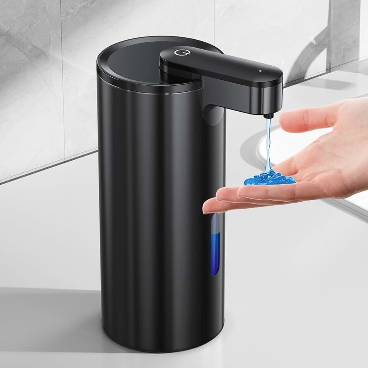 Automatische zeepdispenser van roestvrij staal, 340 ml, 3 niveaus, zeepdispenser met handmatige pomp en oplaadbare sensor, voor keuken- en badkamerzeep, zwart