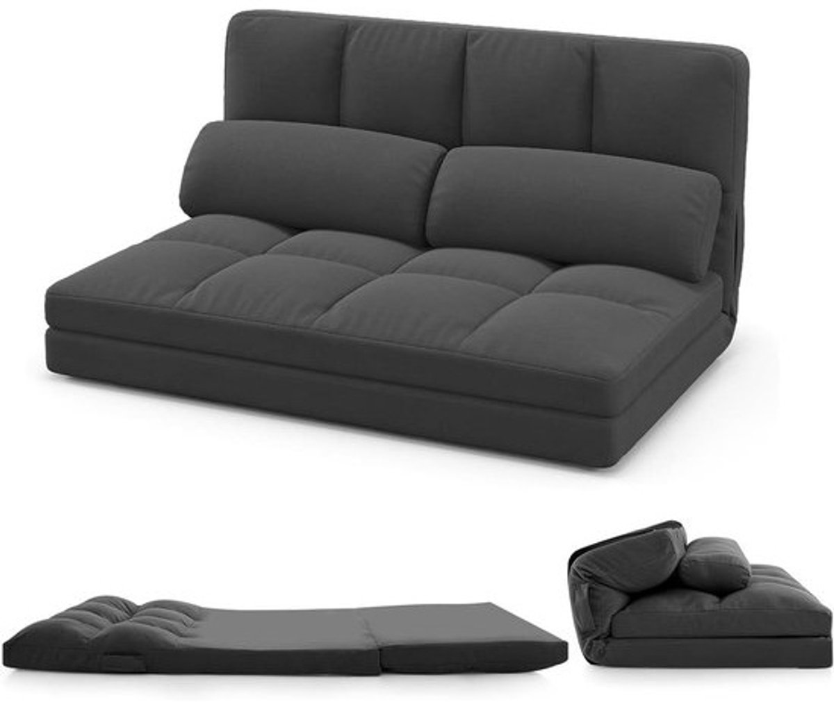 Vloerbank met slaapfunctie - Klapbank slaapbank - Gasten ontvangen - 3-in-1 ontwerp - 72 x 102 x 54 cm - Donkergrijs