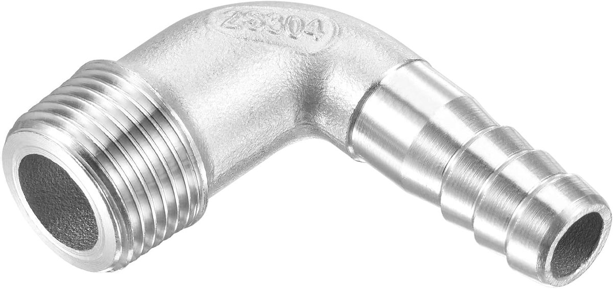 Slang Barb Fittings - 90 Graden Elleboog Roestvrij Staal 10mm Pijp Connector van toepassing op Water Brandstof (G3/8 Mannelijke Pijp)