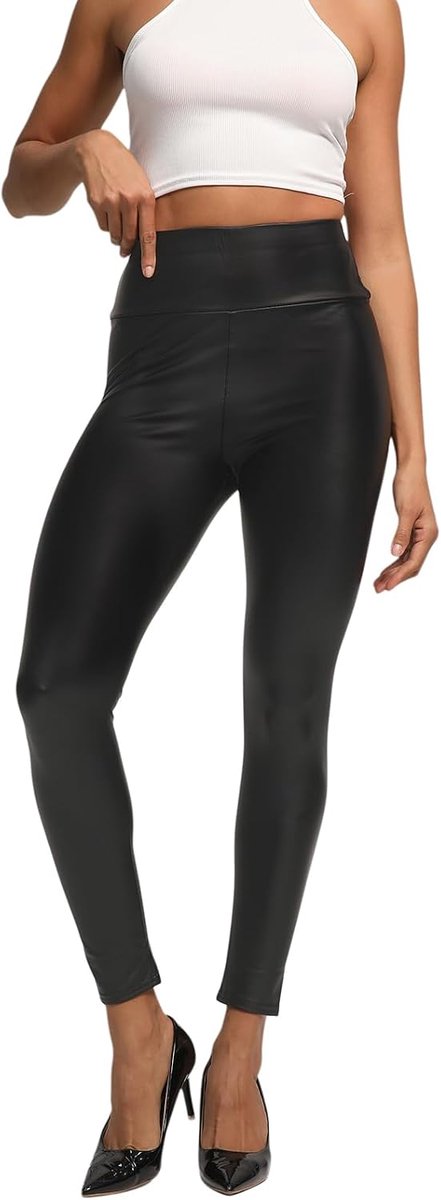 Leggings voor dames, hoge taille, sexy lederlook, push-up, panty, leren broek, sportbroek