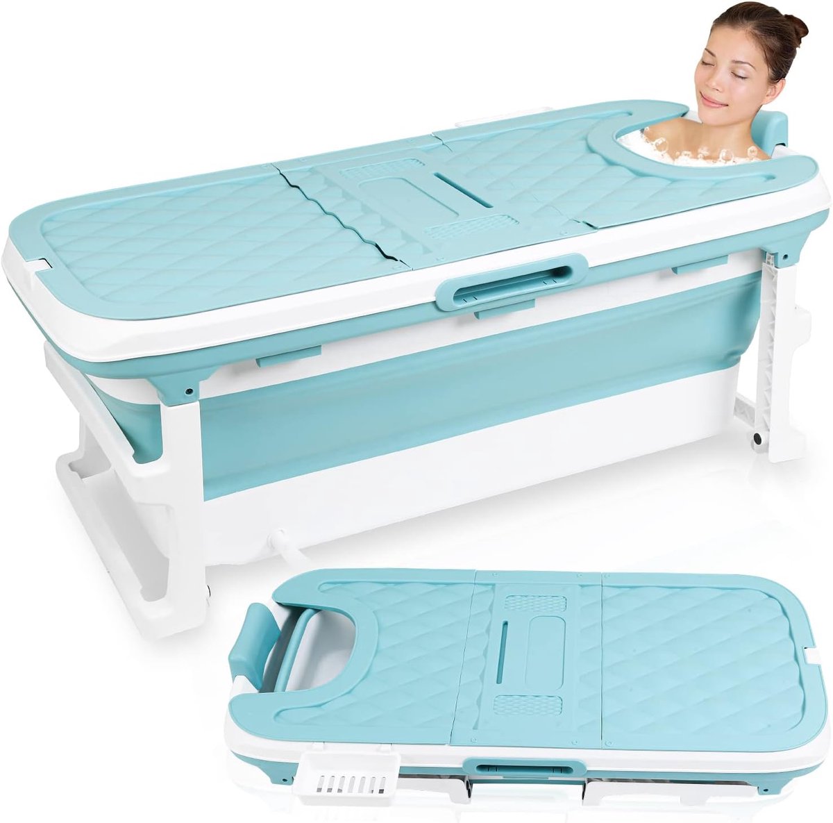 Opvouwbare Badkuip voor Volwassenen met Afdekking en Mand - 149 x 60 x 50 cm voor Badkamer, Douche en Balkon