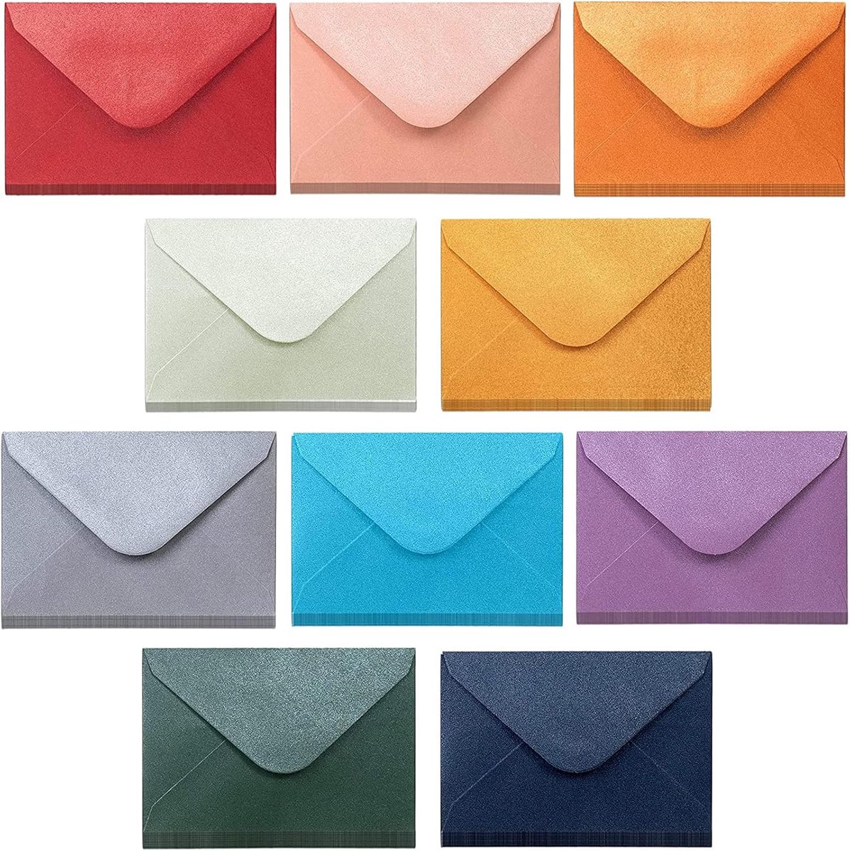 100 Stuks Mini Enveloppen Gekleurd │ Mini Gekleurde Enveloppen │ voor Bruiloft Feest Uitnodigingen Wenskaarten Gift (Metaalkleuren)