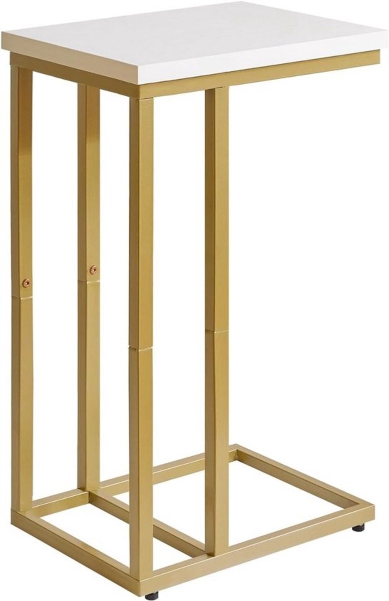 C-vormige Bijzettafel voor Kleine Ruimtes - Moderne Sofa Eindtafel in Wit en Goud