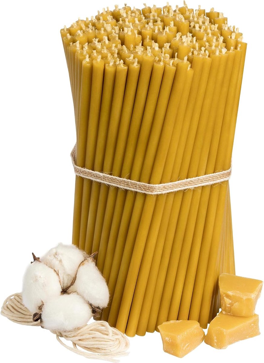 Kerk bijenwas kaarsen №100 - honing 250 stuks I hoogwaardige rituele kaarsen L-16,5 cm Ø-5,7 mm I 50 minuten brandduur in geel I 1 kg dunne kaarsen druppel- en rookvrij
