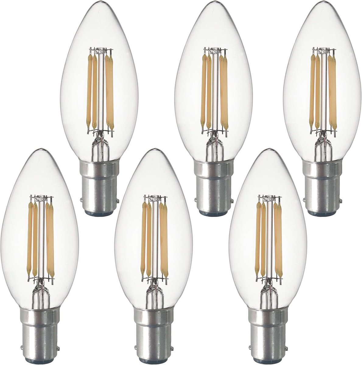 B15 b15d kaars lamp SBC filament LED kandelaar gloeilampen Vintage lampen, C35 geen flikkering kleine Edison bajonet- 4W (40W equivalent) 450LM warm wit 2700K, 6 Packs.