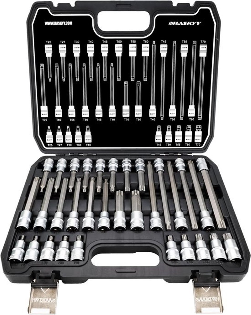 Thijox - 32 stuks Torx Dopsleutelset T25-T80 - Inwendige Doppen Bits Gereedschap voor Motorreparaties, Hoogwaardige Kwaliteit, Duurzaam en Betrouwbaar