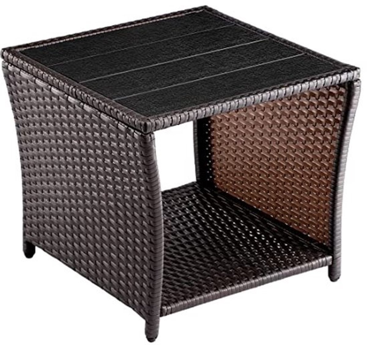 Hoogte Verstelbare Polyrattan Bijzettafel Met Weerbestendig WPC Tafelblad 45x45x40cm