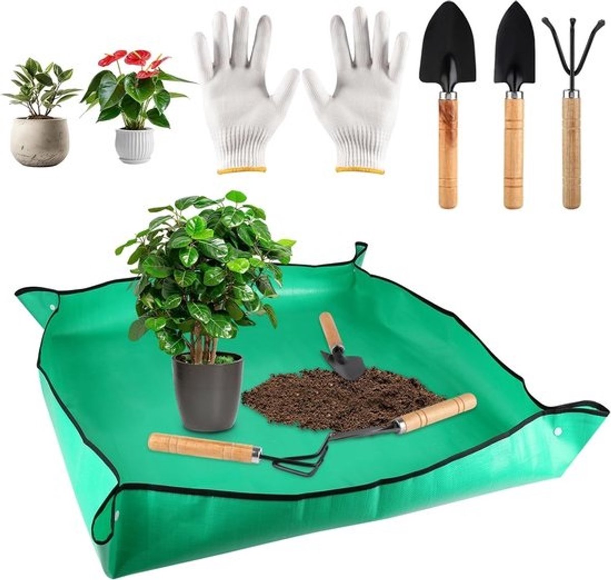 Waterdichte Plantenmat 100 x 100 cm met Tuingereedschap - Opvouwbare en Lekvrije Onderlegger voor Planten