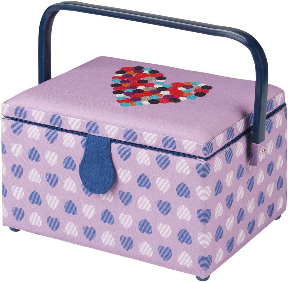 Online Medium Naaidoos, Paarse Stof met een Geborduurd Knoop Hart Deksel | 26 x 18 x 15cm | Opberg & Organiseer Mandje met Vakken voor Naaibenodigdheden/Accessoires - GA1113M