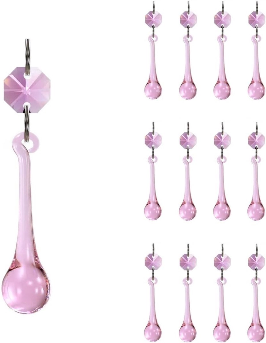 12 stuks regendruppel kristallen kroonluchter prisma's onderdelen, 53 mm (roze)