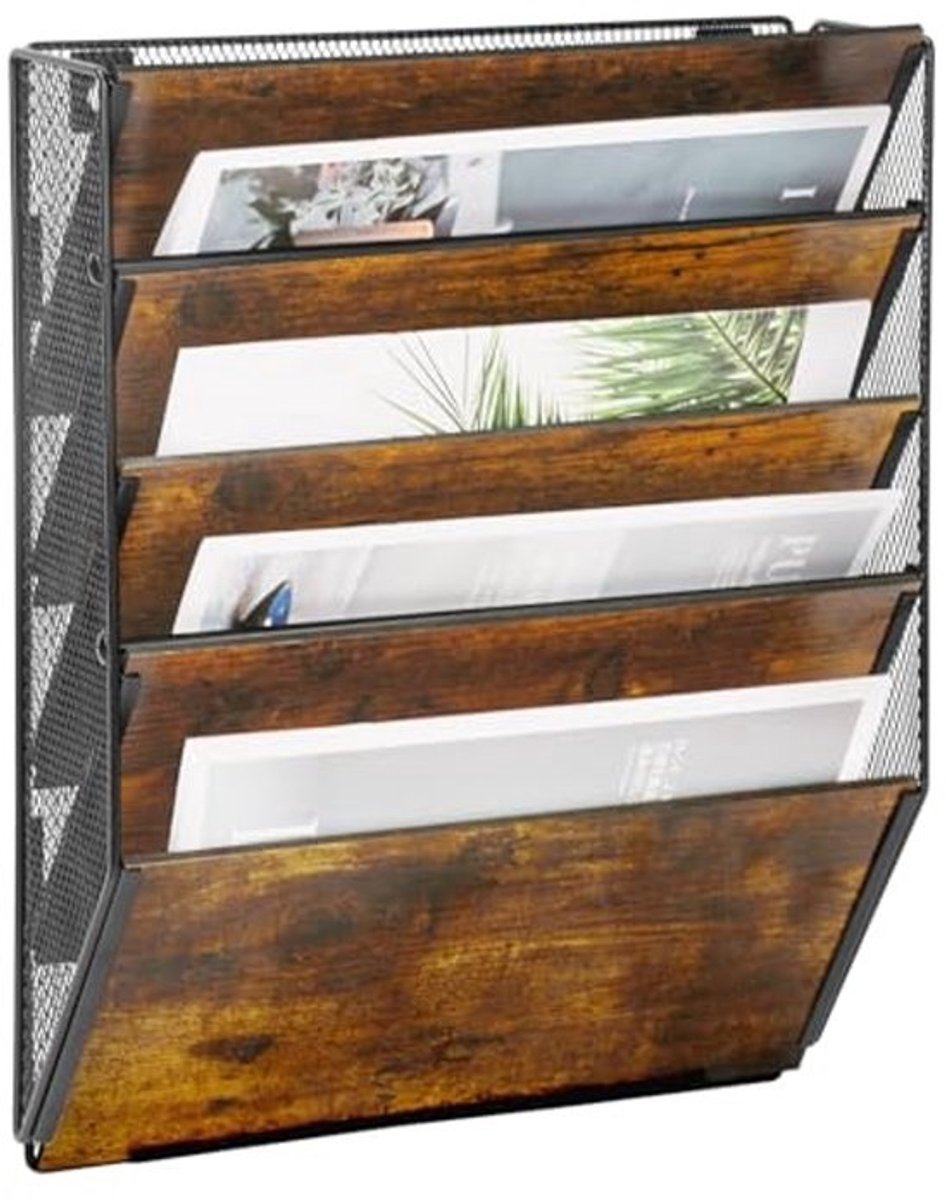 Wandbestandshouder A4 - Houten en Metalen Documenthouder voor Bureau en School