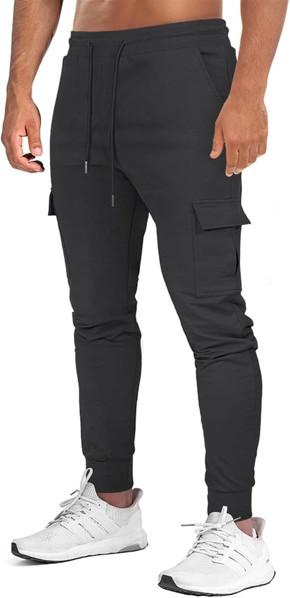 Joggingbroek voor heren, joggingbroek, joggingbroek, sportbroek, atletisch, slim fit, katoen, casual, elastische tailleband, broek met meerdere zakken