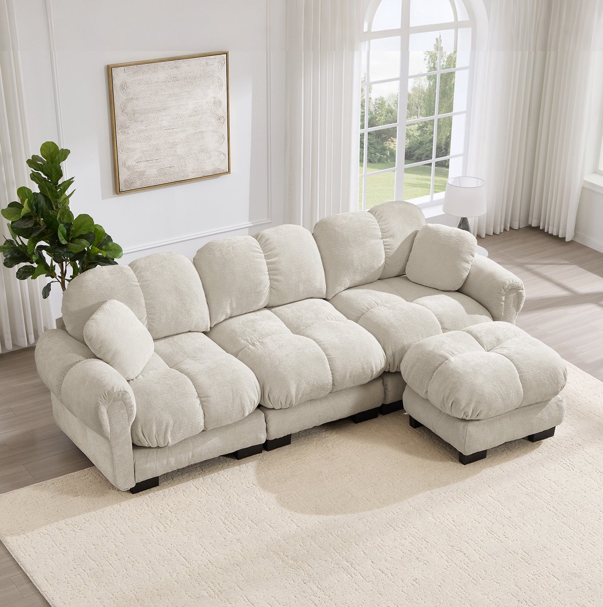 MODFU Hoekbank - 3-Zits L-Vormig - Chenille - Licht Khaki Licht kaki