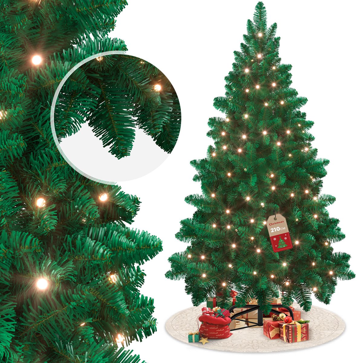 LED Kerstboom 210cm Met Warmwitte Lampjes 8 Lichtmodi Automatisch Opvouwbaar IP44 Binnen Kerstdecoratie Met Standaard – foto 2