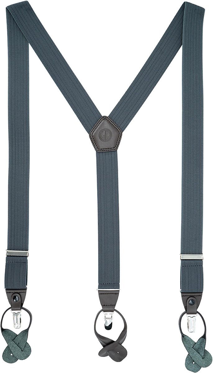 LINDENMANN heren bretels met clips en leren bandjes Y-vorm - grijs dessin