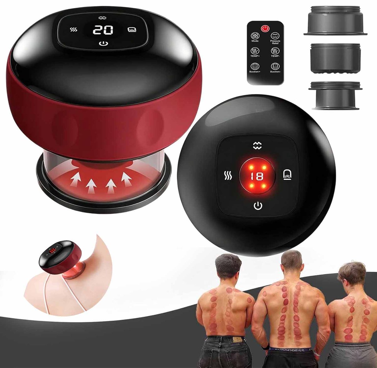 5-In-1 Elektrische Cupping Set, Slimme Vacuüm Gua Sha Cupping Massager, Met 12 Instelbare Temperatuurstanden, Automatische Timer Van 20 Minuten.
