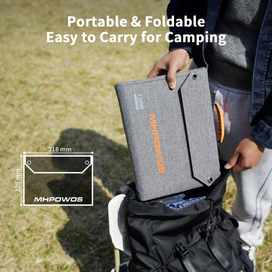 120W Vouwbaar Zonnepaneel, ETFE Monokristallijn Zonnepanel met 23% Conversie‑efficiëntie IP67 Waterdicht, USB‑A USB‑C DC Uitgang, Draagbaar Zonne Lader voor Kamperen Camper Noodstroom — afbeelding 4