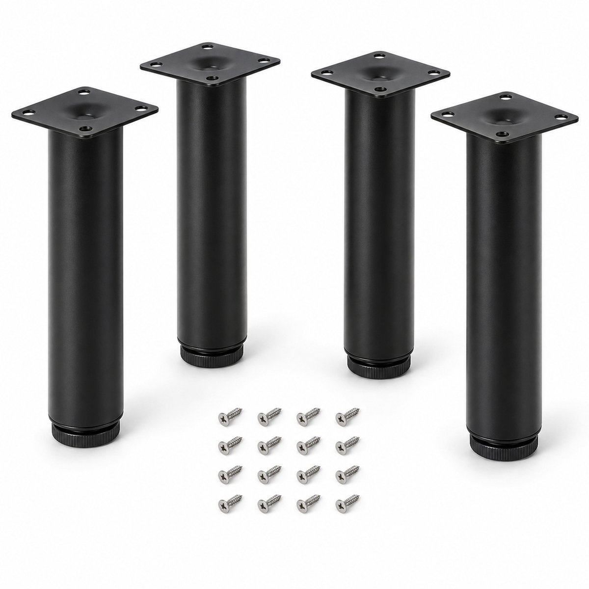JustValue Meubelpoten 25 cm - Set van 4 - Verstelbaar tot 26,9 cm - Rond RVS - Zwart