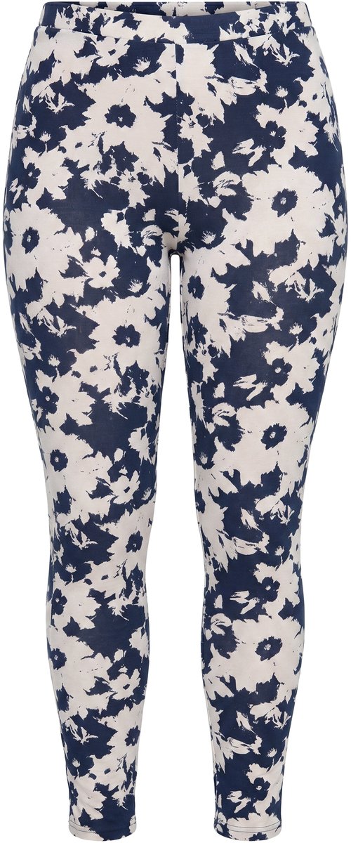 Ulla Popken - Dames - Legging bloemen slim elastische tailleband - Marine - Maat 42+