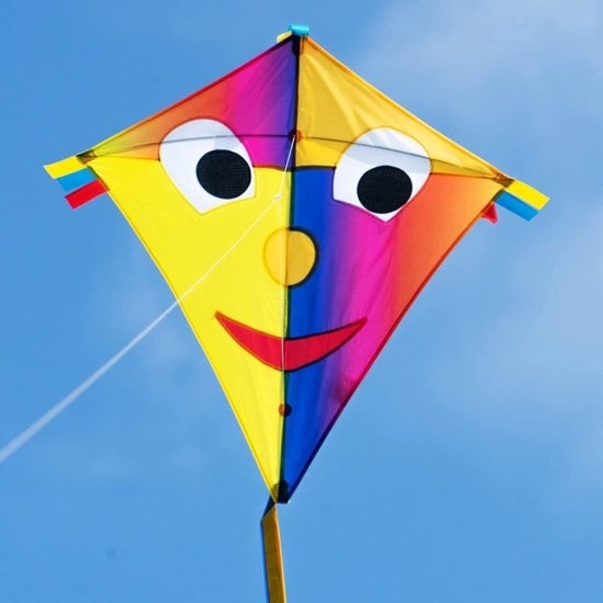 Vlieger Happy Eddy - Kindervlieger voor kinderen vanaf 3 jaar - 65 x 72 cm - incl. 80 m vliegerkoord en strikstaart