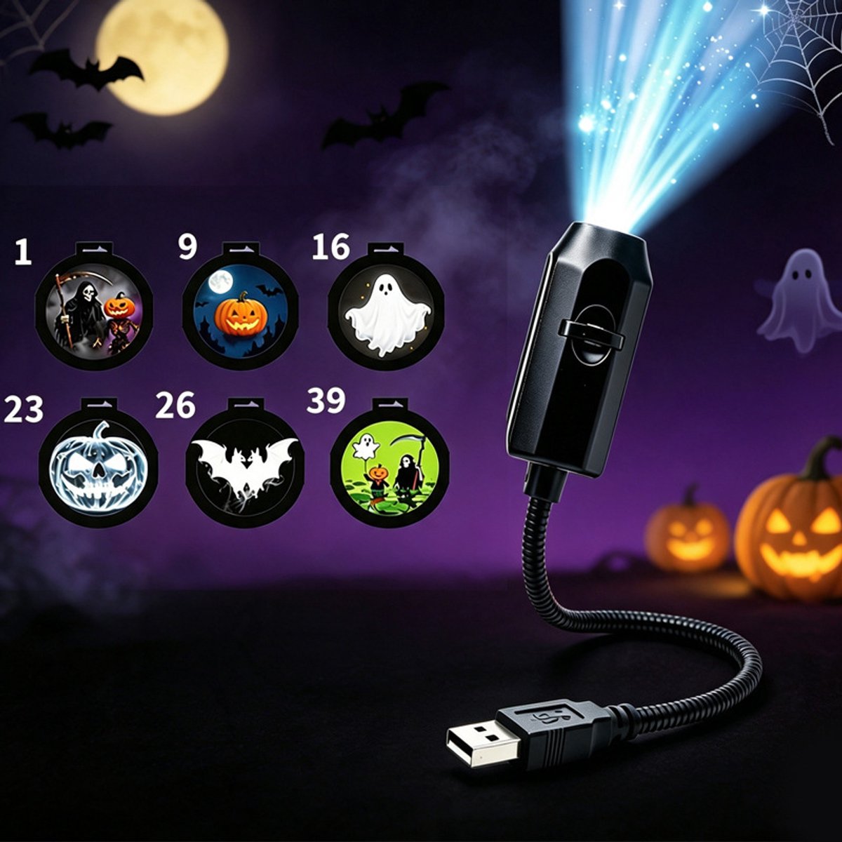 Plug and Play HD Halloween/Kerstprojector, 6 feestelijke scènes