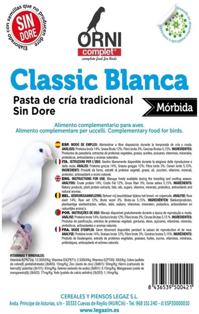 Orni Complet Legazin Classic blanca Kanarie eivoer 4 kg