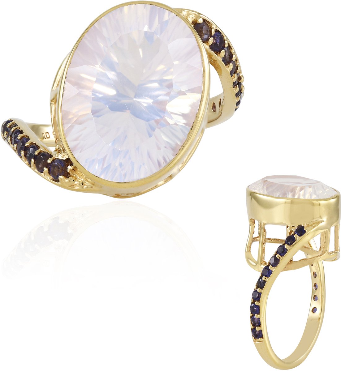 Cavill - Maanblauwe Kwarts Ovale Ring 7,42 ct - Verguld 925 Sterling Zilver - Braziliaanse Kwarts - Luxe Sieraden - Elegante Damesring