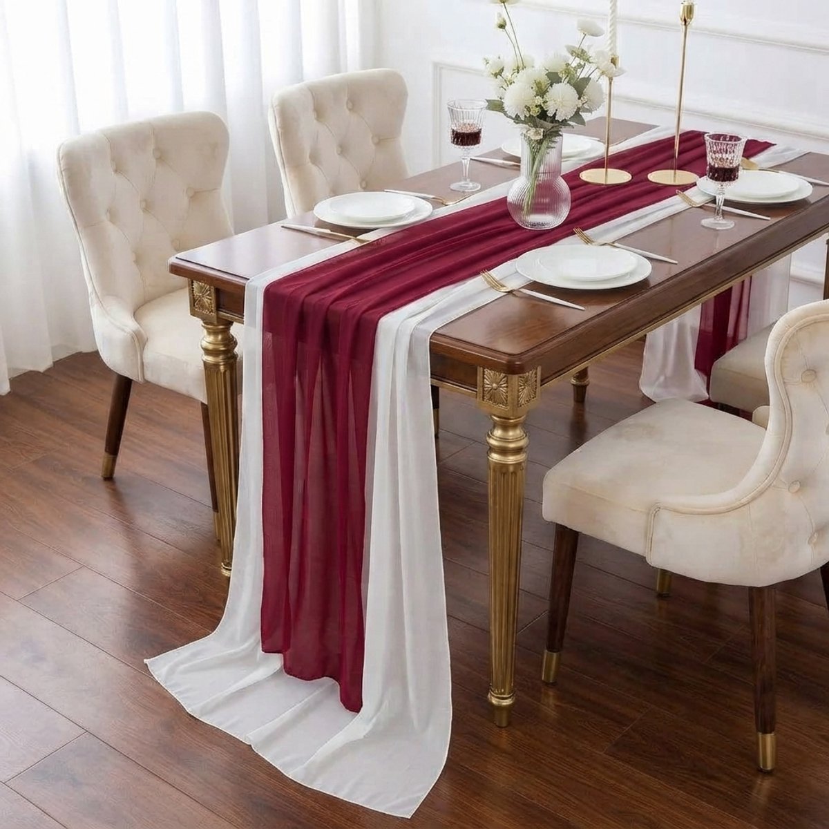 Livatto Chiffon Tafelloper Bordeauxrood - Organza Stof 3m x 70cm - Elegante Tafeldecoratie voor Bruiloft en Feest