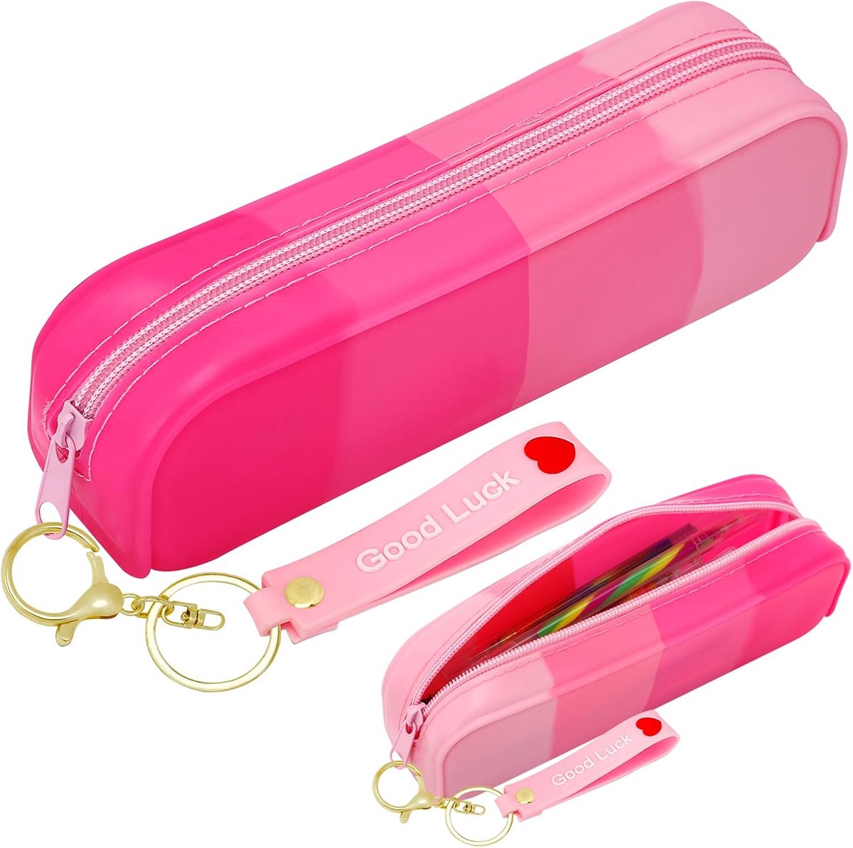 Etui - Siliconen Waterdicht Draagbaar - Gradientkleur - Multifunctioneel voor Potloden en Cosmetica - Reiscadeau voor Vrouwen - Roze - 1 Stuk