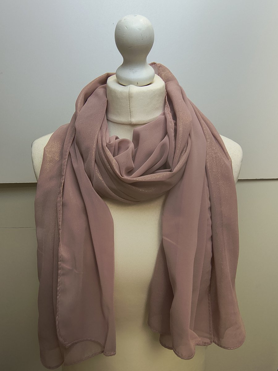 Lange glanzende dames sjaal Bridget-effen roze goud-stola-omslagdoek