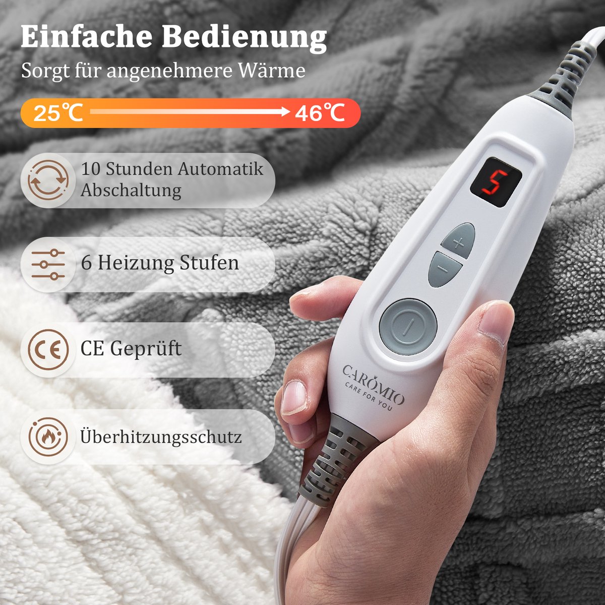Elektrische Deken - Verwarmde Plaid Met LCD Display En 6 Warmtestanden - Zachte Gebreide Plaid 130x180 Cm - Grijs – foto 2