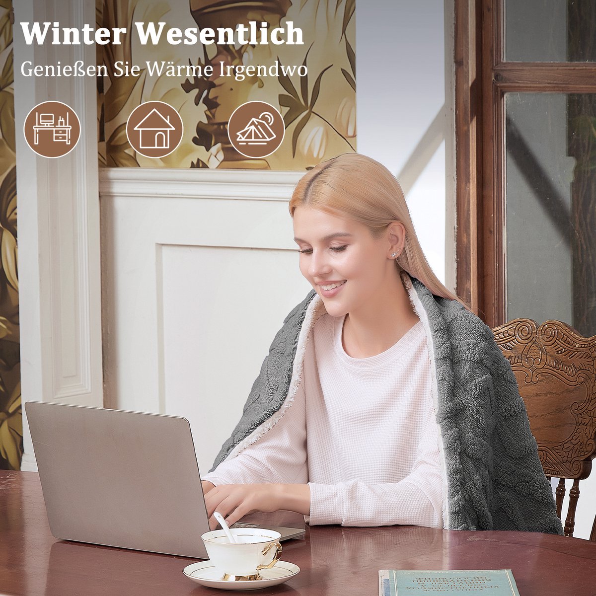 Elektrische Deken - Verwarmde Plaid Met LCD Display En 6 Warmtestanden - Zachte Gebreide Plaid 130x180 Cm - Grijs – foto 7