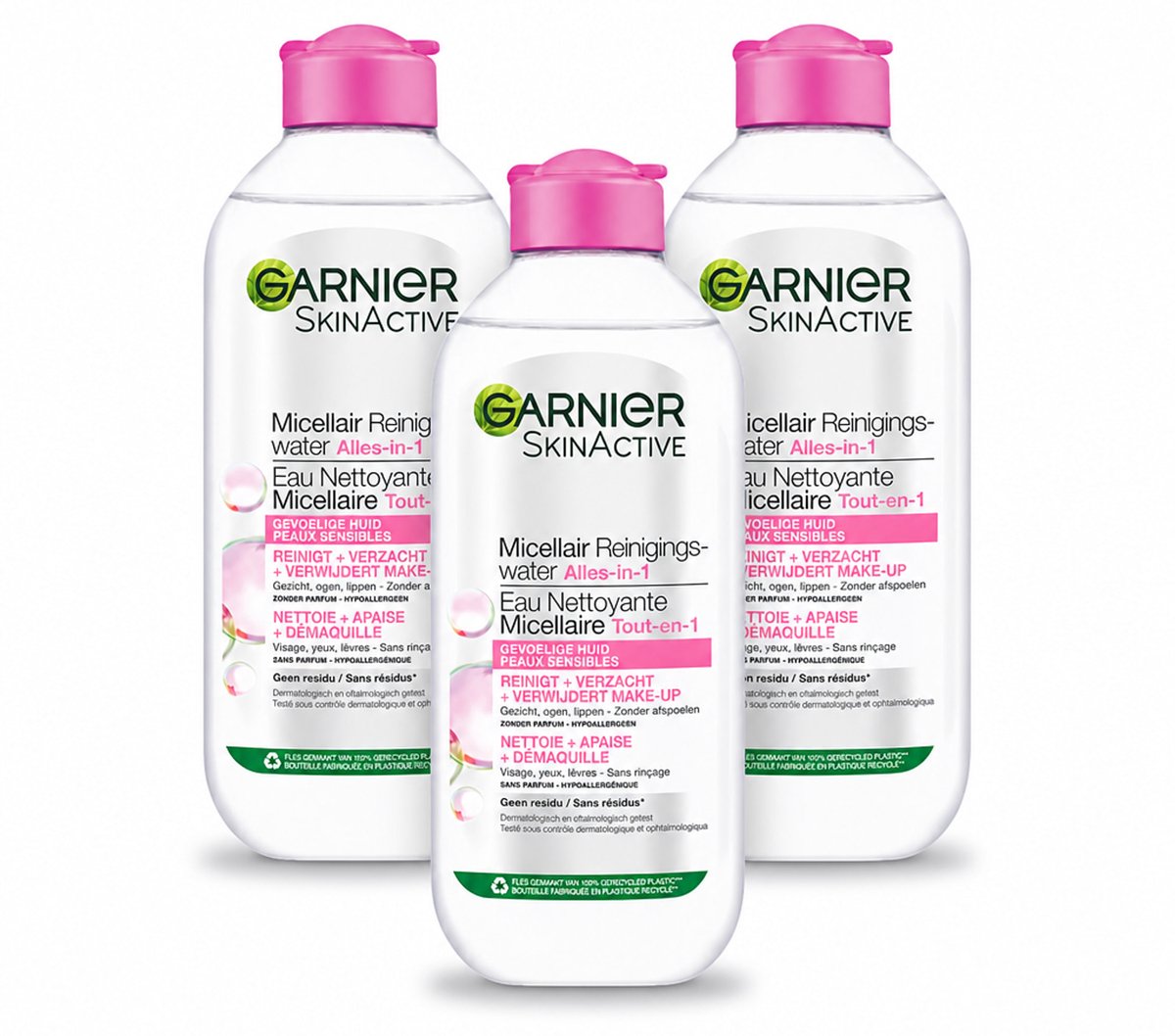 3 x Garnier - SkinActive - Micellair Reinigingswater - Gevoelige Huid - Milde Reiniging & Make-Up Remover - 400 ml - Bulkverpakking - 3 stuks