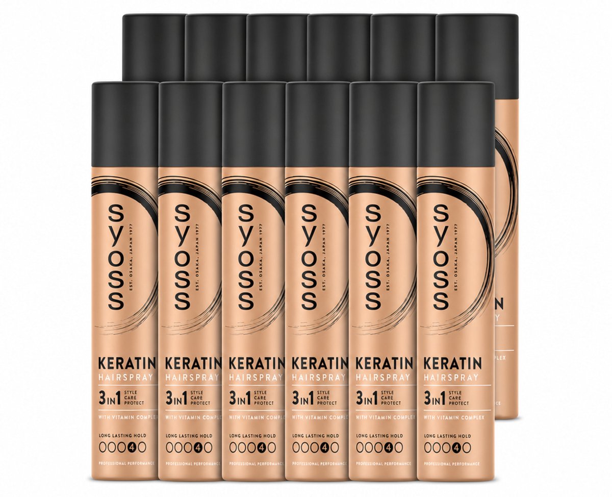 12 x Syoss - Keratin - Haarspray - Versterkt & Fixeert - 300 ml - Voordeelverpakking - 12 stuks