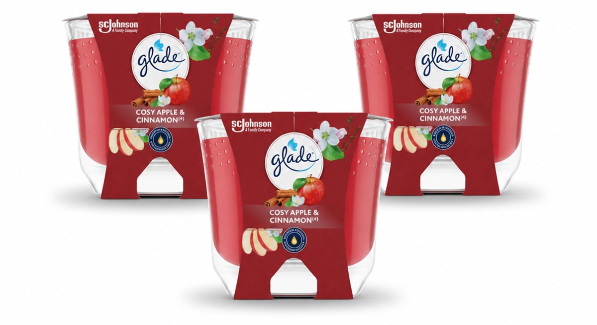3 x Glade - Geurkaars Appel Kaneel - 100% Raapzaadwas - 204 g - Voordeelverpakking - 3 stuks