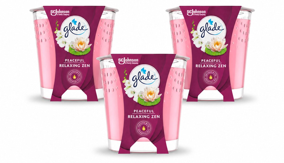 3 x Glade - Geurkaars Relaxing Zen - 100% Raapzaadwas - 112 g - Voordeelverpakking - 3 stuks