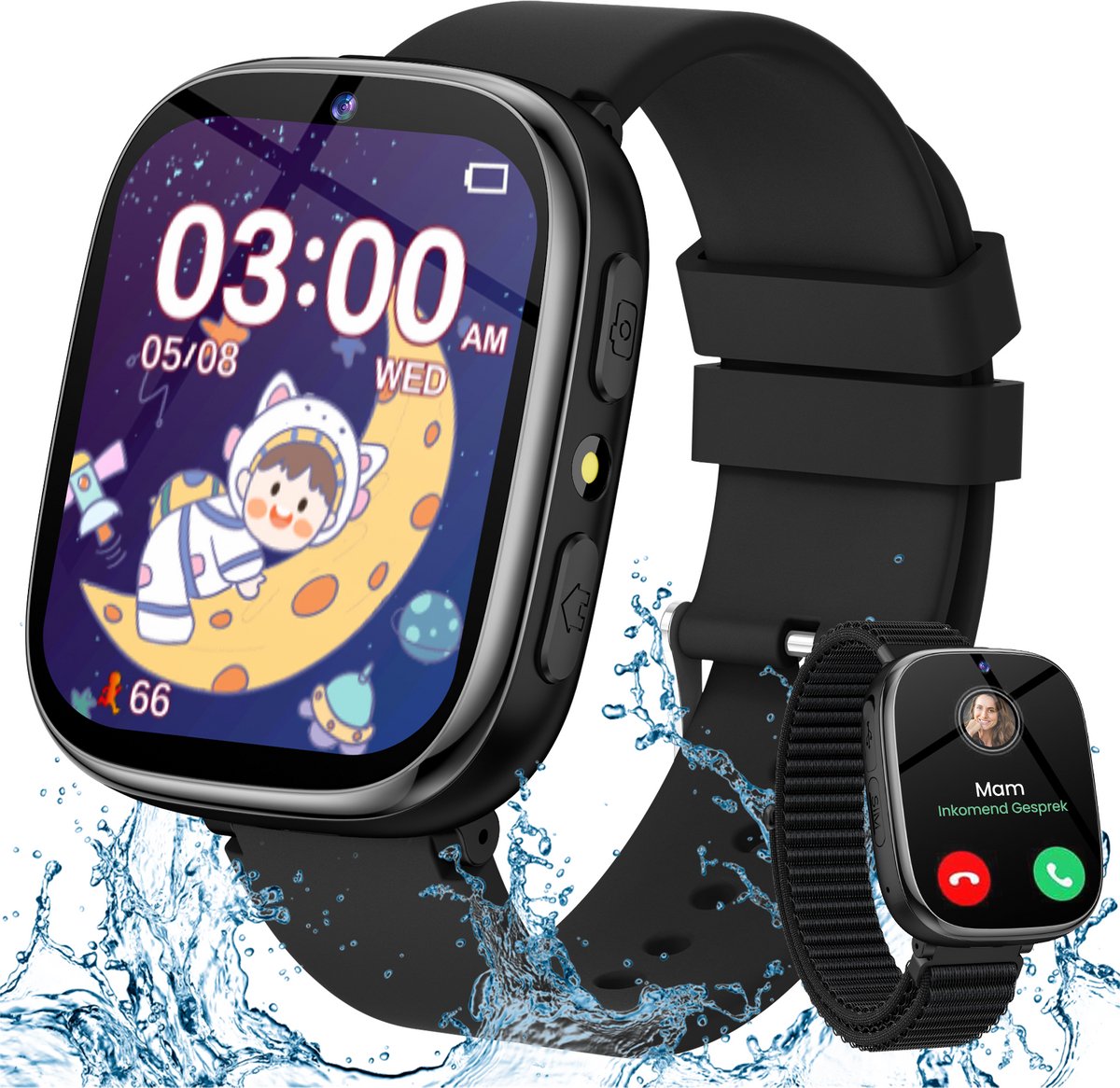 FOSMET Horloge Kind - Smartwatch Kinderen - 2G-Incl. Camera en 31 Kids Spelletjes - 512MB Geheugen - IP68 Waterdicht - Video Bellen& - USB Oplaadbaar Kinderhorloge SOS-Knop - Voor IOS & Android - Cadeaus voor Jongens en Meisjes - Zwart