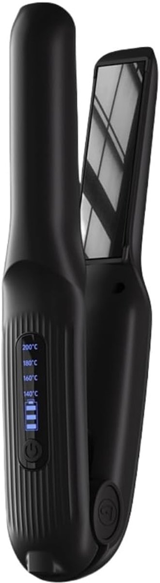 Stijltang - Draadloze Stijltang - 4000mAh - Met Reisbeveiligingsslot - 2-in-1 Mini Stijltang en Krultang - Draagbare Reis Stijltang USB-C Oplaadbaar - Keramische Flat Iron voor Onderweg - Zwart