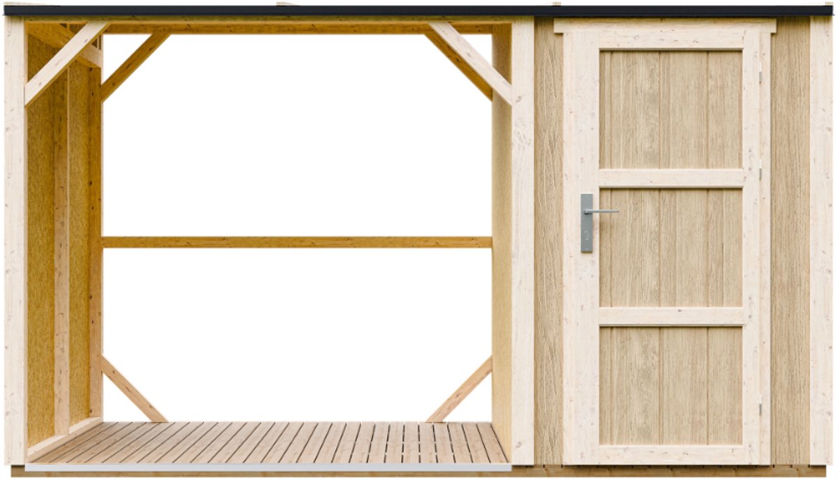Timbela M985 - LP SmartSide Houtopslag met afgesloten bergruimte - 4,14 m² - 345x120xH220 cm - Overkapping voor brandhout met berging