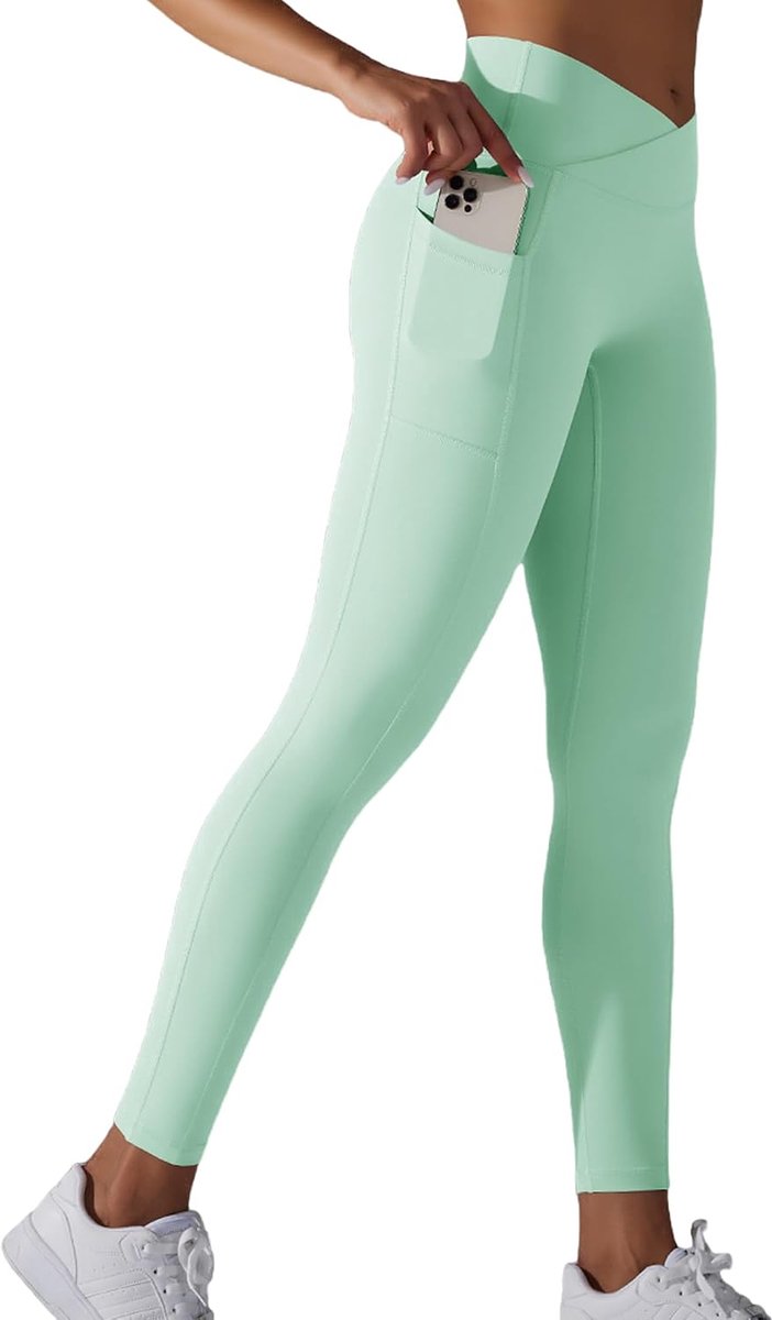 Sportlegging voor dames, hoge taille, buikweg, sportbroek, lang, ondoorzichtig, yogabroek met zakken, leggings, fitnessbroek, yoga, gym, hardloopbroek, sportlegging