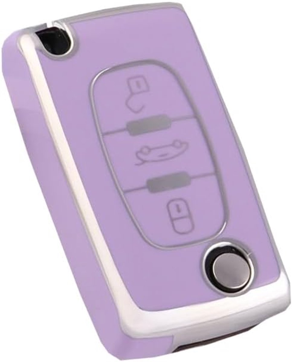 Autosleutel hoes geschikt voor Peugeot 207 407 308 607 sleutelhoes silicone TPU beschermhoes voor Citroen C1 Picasso Berlingo C-Crosser afstandsbediening 3 toetsen zilver paars